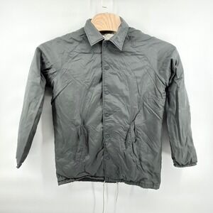 Vintage Trax Gray Nylon Coaches Jacket Cotton Lined Snap Front Windbreaker Sz S